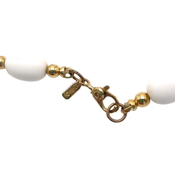 Monet Vintage Single Strand White Lucite Beaded Gold-Tone Spacer Necklace - Picture 7 of 15